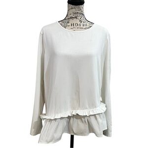 Halogen Cream Long Sleeve Ruffle Hem Top
